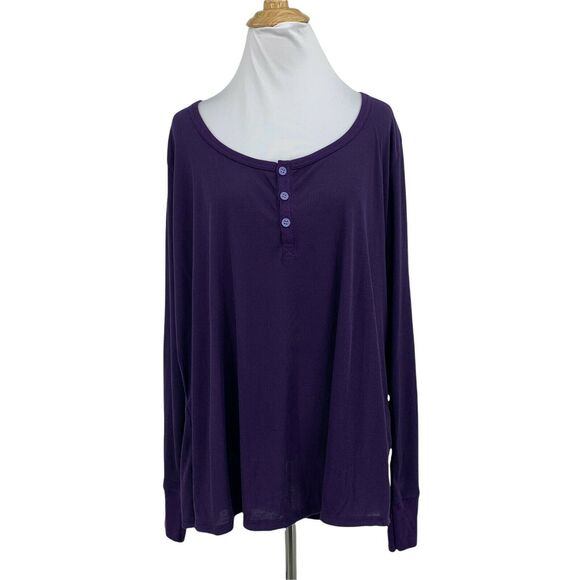 Adore Me Henley Sleep Shirt Plus Size 2X Purple Long Sleeve Rib Stretch Tee - Picture 1 of 10